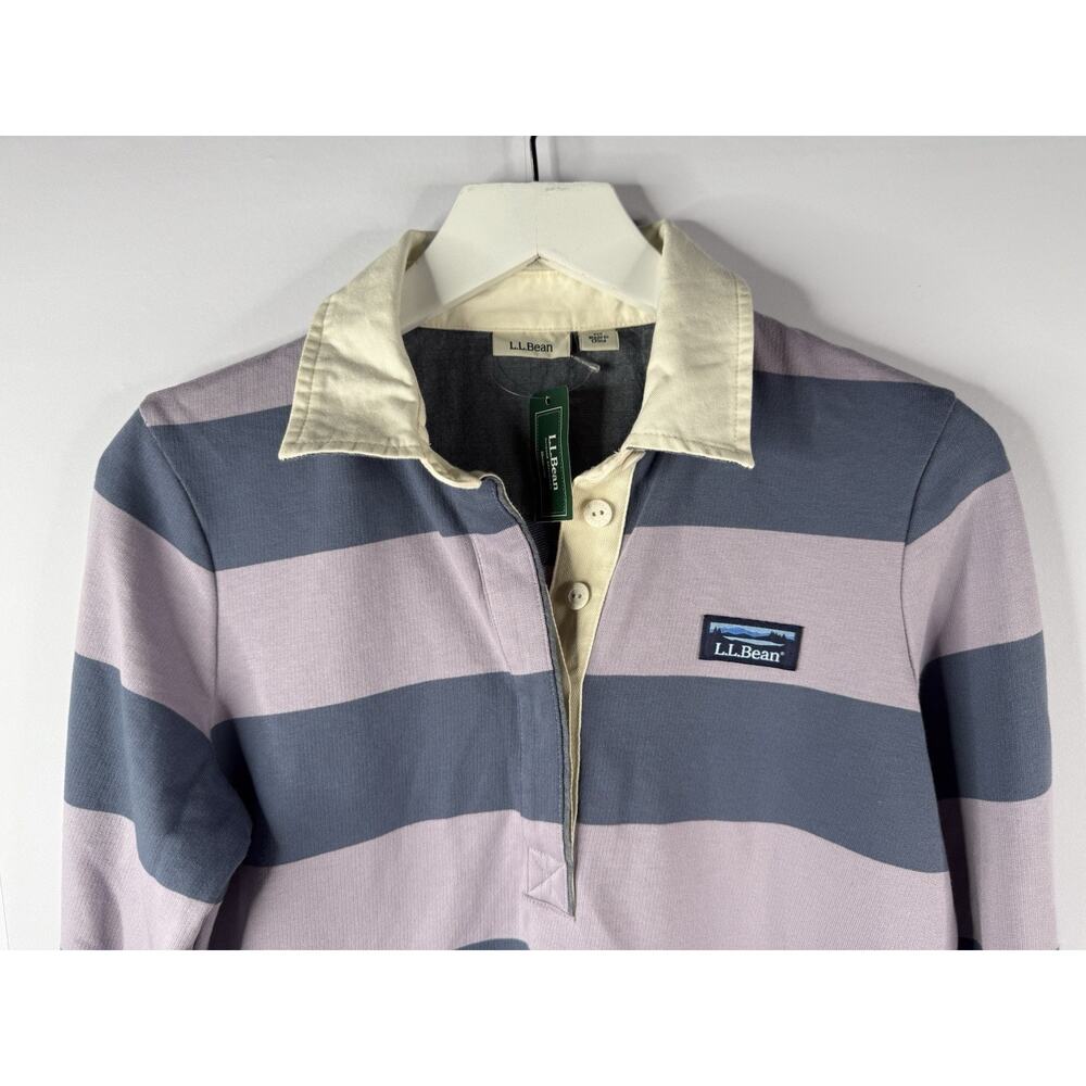 LL Bean Rugby Shirt Womens XS Long Sleeve Polo Striped Blue Purple Preppy NEW - Picture 2 of 12